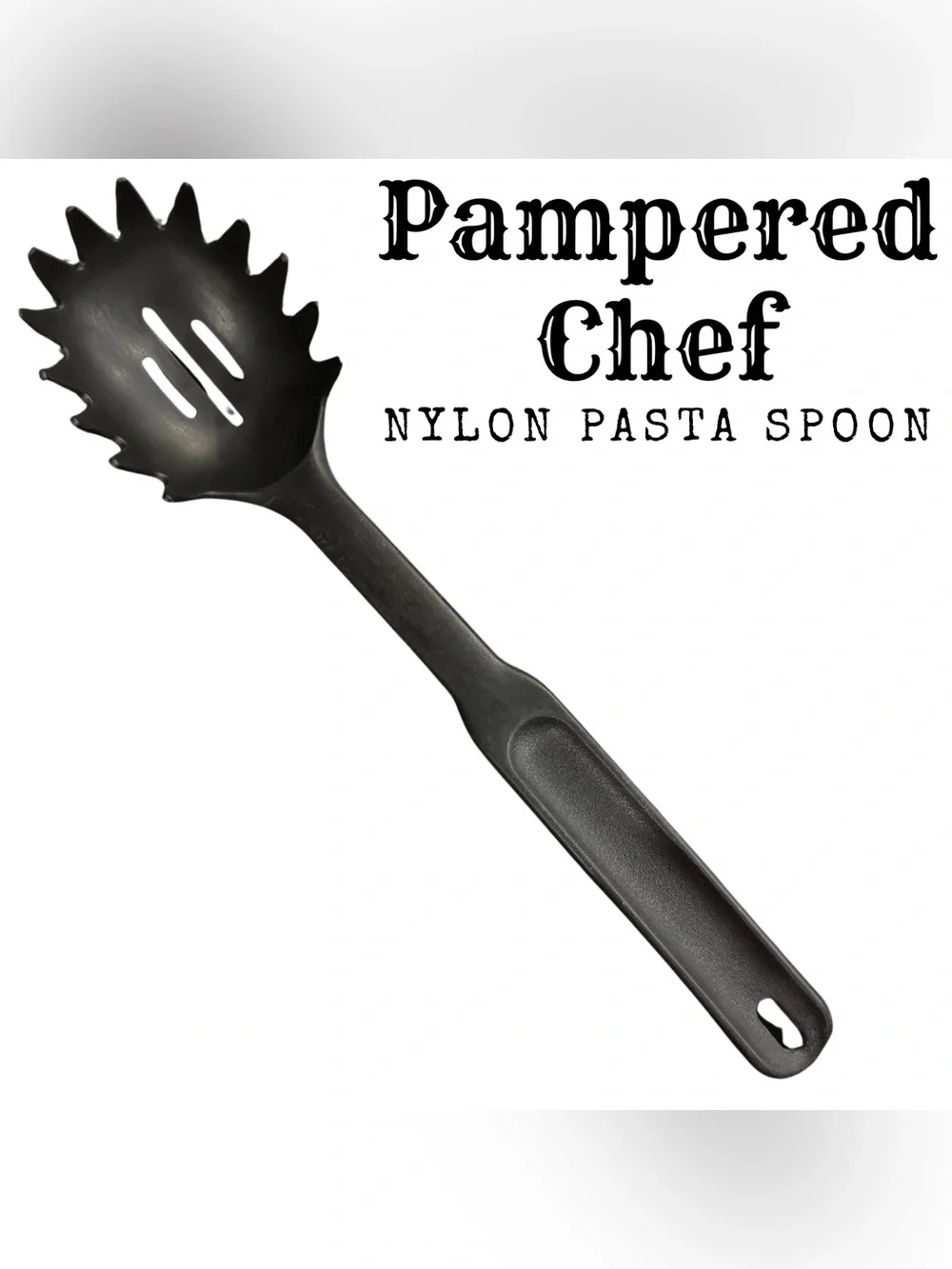 Pampered Chef Black Nylon Pasta Spoon Spaghetti Server Fork Excellent Condition